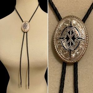 Vintage SouthWestern Style Gold & Silver plated Bolo Tie Ivan Taiwan